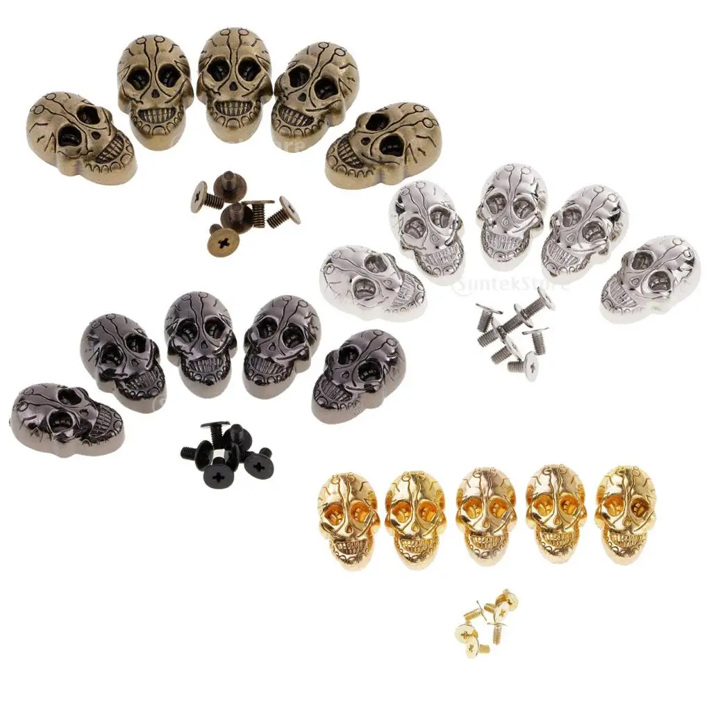 5 Sets 21x15mm Screwback Goth Skull Head Stud Spike Belt Bag Leathercraft Clothes Rivets fit Pet Collar Garment Shoes