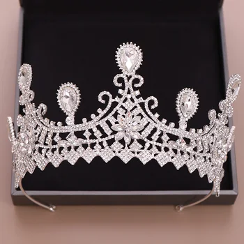 

Luxury Fashion Crystal Wedding Tiara Crowns Rhinestone Flower Big Diadem For Women Queen Princess Pageant Bridal Hair Jewelry