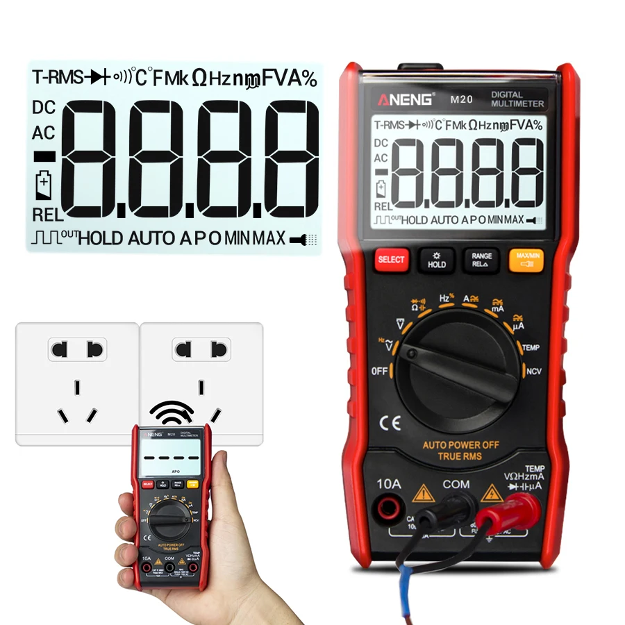 M20 Цифровой мультиметр True-RMS протез Авто Диапазон AC DC резистор Ток Напряжение тестер метр+ вспышка Blacklit термопары