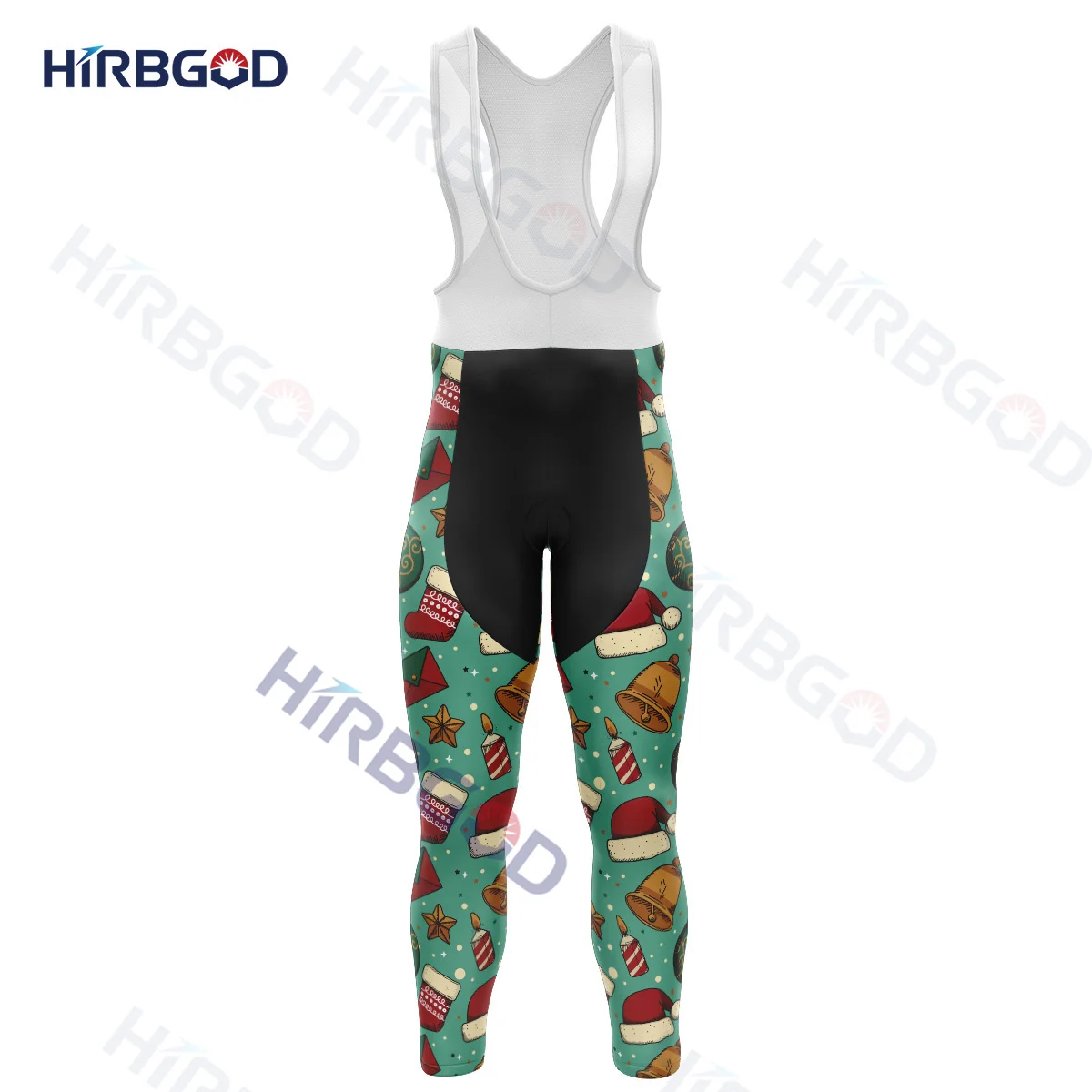 HIRBGOD New Merry Christmas Bell Print Cycling Pants Comfortable Ski Maks Sports Men's Polyester Print Material Breathable