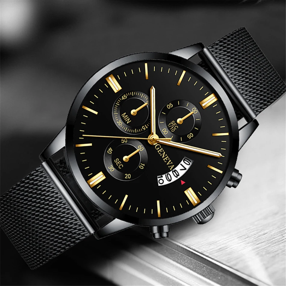 Fashion Mens Sports Watches Luxury Men Stainless Steel Mesh Belt Watch Male Business Quartz Wristwatch Leather Bracelet Clock
