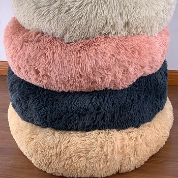 Round Plush Cat Dogs Bed House Soft Long Plush Cat Bed Round Pet Dog Bed