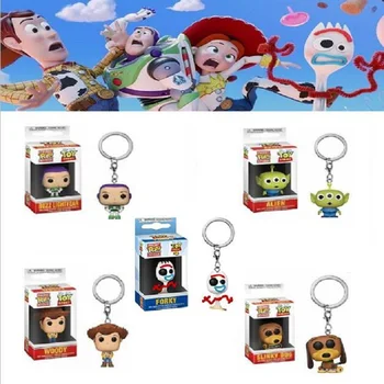 

POP Toy Story 4 Action Figure Woody Keychain Alien Buzz Lightyear Forky Slinky Dog pendant key ring Toys birthday Christmas gift
