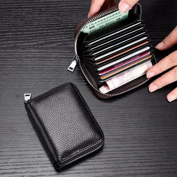 

1 PC Mini Genuine Leather Wallet First Layer Cowhide Short Wallet Credit Card Holder Organ Card Package Wallet Coin Pocket New