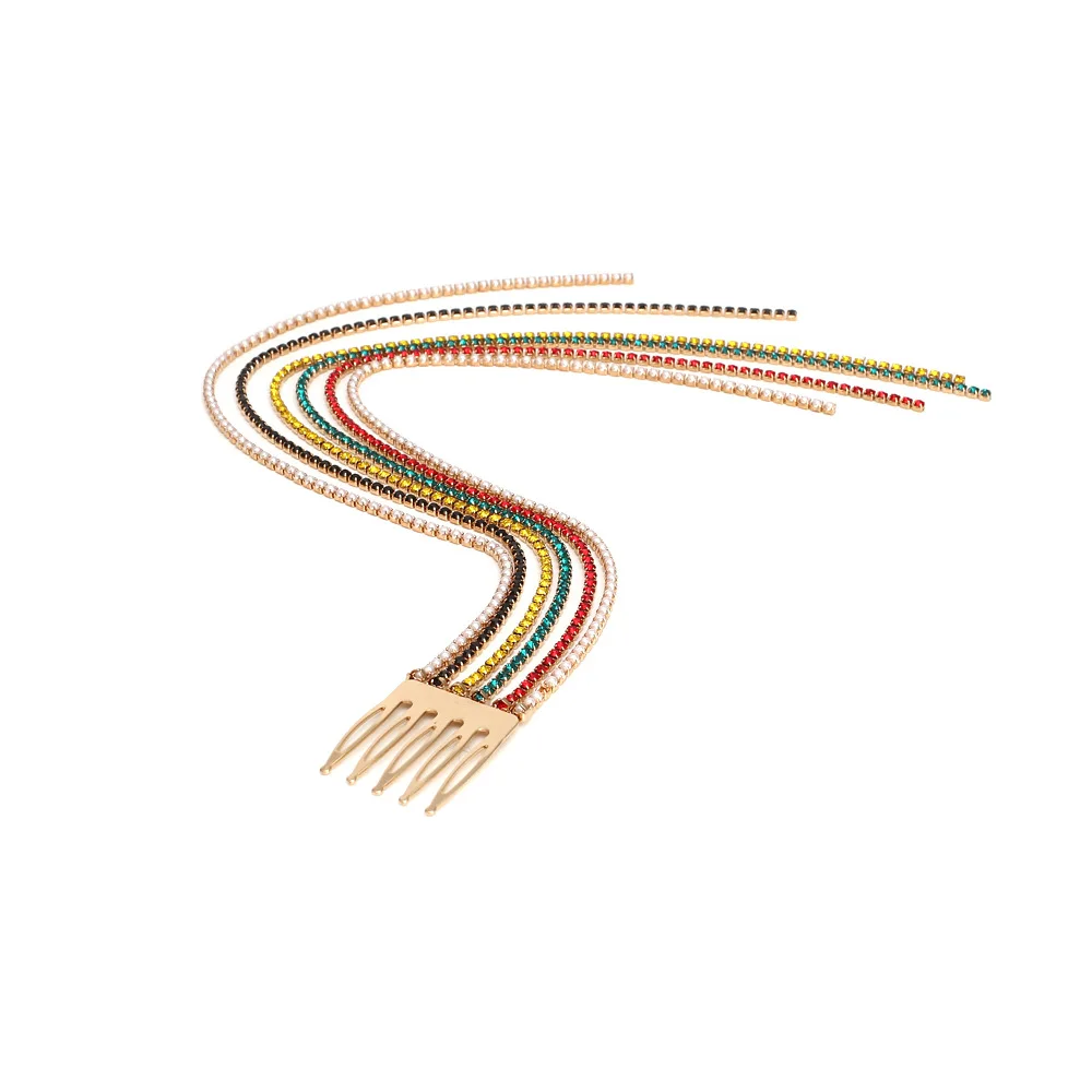 Fashion Multicolor Crystal Tassel Female Horsetail Combs For Women Long CZ Imitation Pearl Ponytail Braid Hair Comb Accessories | Украшения