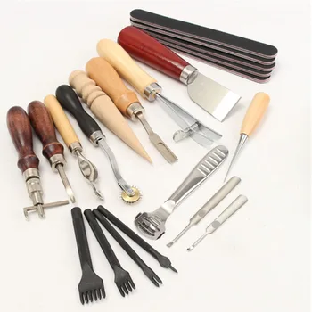 

18pcs Craft Leather Punch Tools Kit Set Stitching Carving Working Sewing Saddle Groover Leather Craft Tools Set Kit