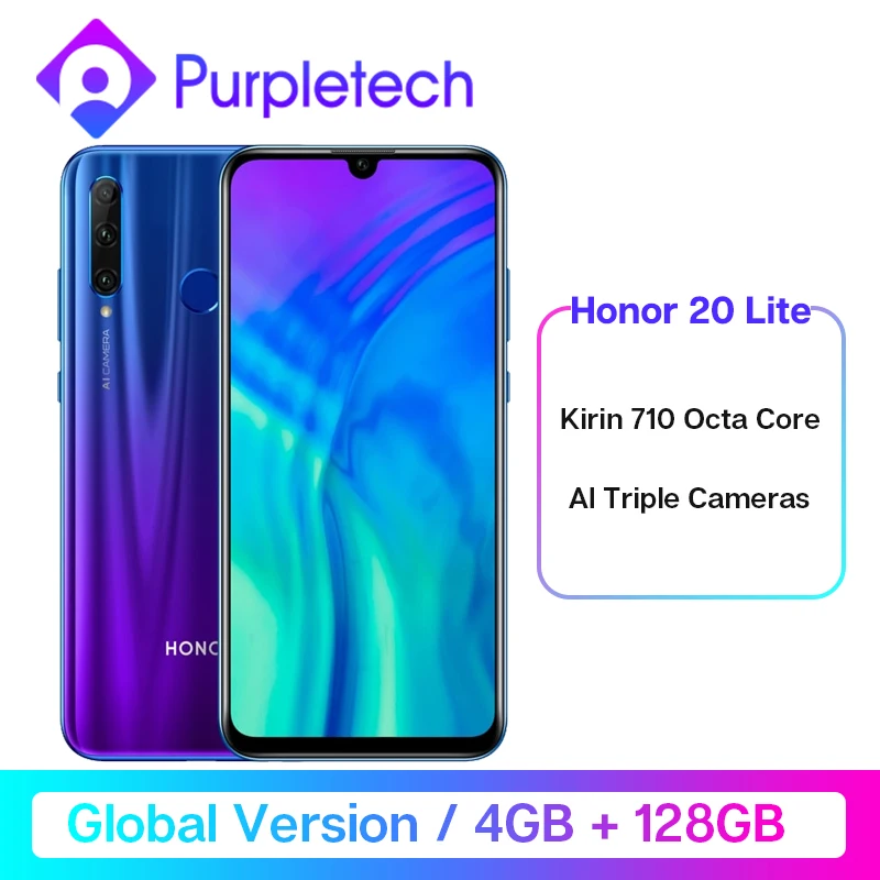  Global Version Honor 20 Lite 4GB 128GB Front 32MP Kirin 710 Octa Core Smartphone Android 9.0 Face I