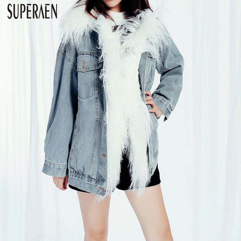 SuperAen Europe Thick Denim Jacket Women Cotton Wild Winter New Ladies Jackets Solid Color Single Breasted Women Clothing