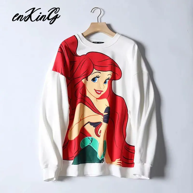 MERMAID Black Pink Cartoon Lion King Print Women Hoodie Long Sleeve O Neck Ladies Za Sweatshirt Casual Womens Hoodies Pullover - Цвет: MERMAID