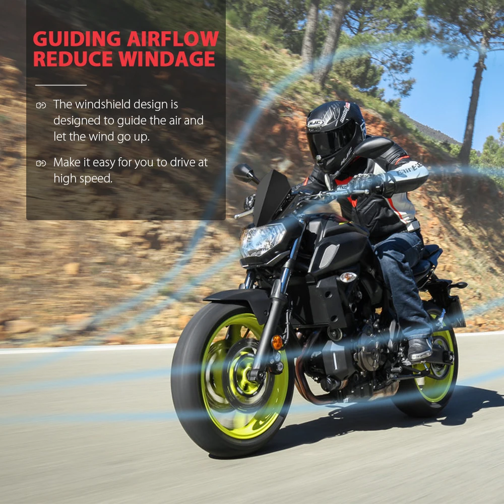 Motorcycle Wind Shield with Bolts Bracket Windscreen for Yamaha MT-07 FZ-07 2013-2017 Artudatech Motorbike Windshield