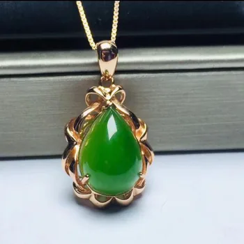 

925 Silver Jasper Green HeTian Jade Charming Dropping Design Hollow Lucky Pendant + Chain Necklace For Women Fine Jewelry Certif
