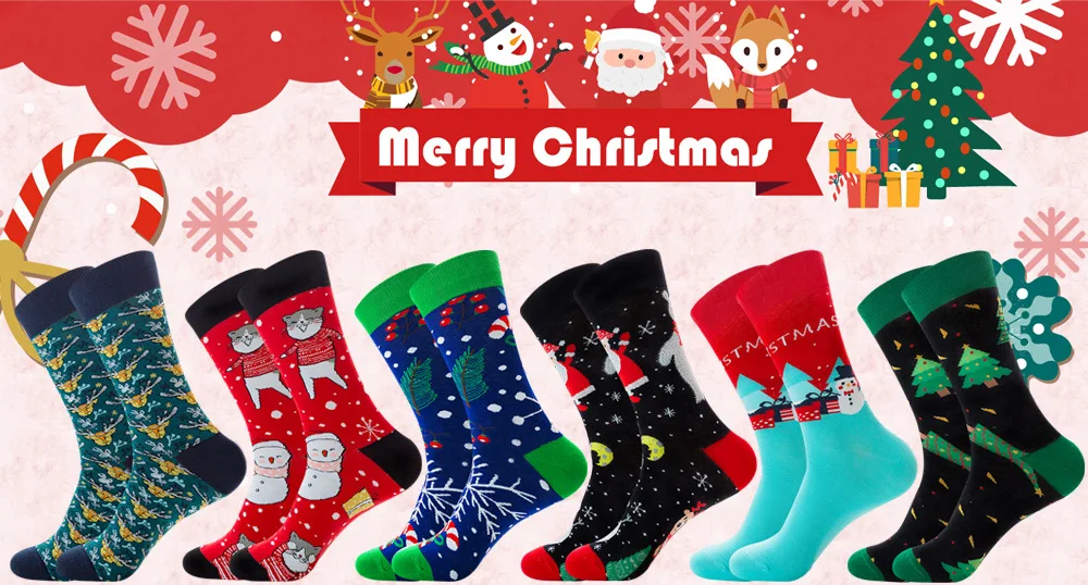 Мужские и женские рождественские хлопковые носки Новые осенне-зимние новогодние носки с изображением Санта-Клауса и рождественской елки с изображением снежного лося