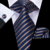 Hi-Tie Silk Mens Wedding Tie Navy Blue Striped Solid Gift Necktie For Men Fashion High Quality Hanky Cufflink Set Business Party ► Photo 2/6