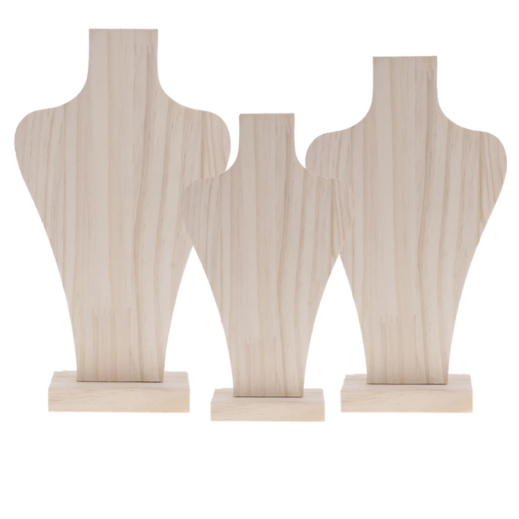 Wooden Mannequin Bust Jewelry Necklace Pendant Stand Holder Display Showcase