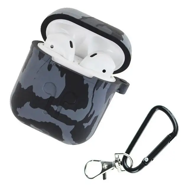 Camouflage Silicone Shockproof Protector Cover Case Carabiner For Airpods Case i10 i12 TWS Bluetooth Luminous Protector