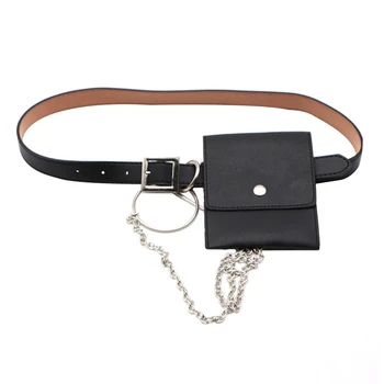 

Women Waist Bag Leather Female Belt Chain Bags Fashion Fanny Pack Waist Belt Bag Female Hip Belt Bum Pouch Phone Bags (Black)