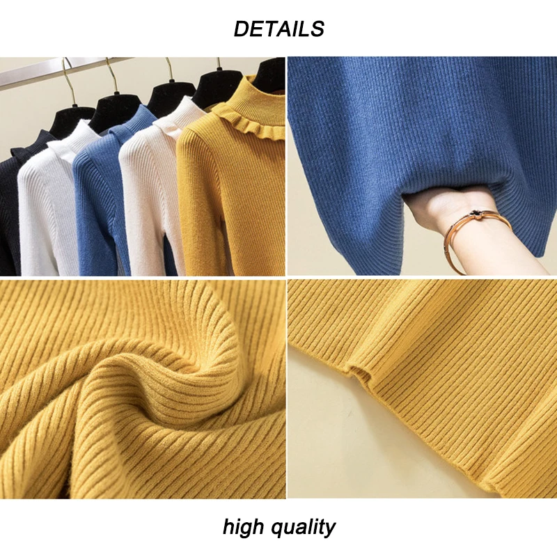 Kintted Women Sweater Solid Color Long Sleeve Jumpers Korean Slim Fashion Autumn Spring Base Pullover Black White Apricot Blue Kintted Women Sweater Solid Color Long Sleeve Jumpers Korean Slim Fashion Autumn Spring Base Pullover Black White Apricot Blue