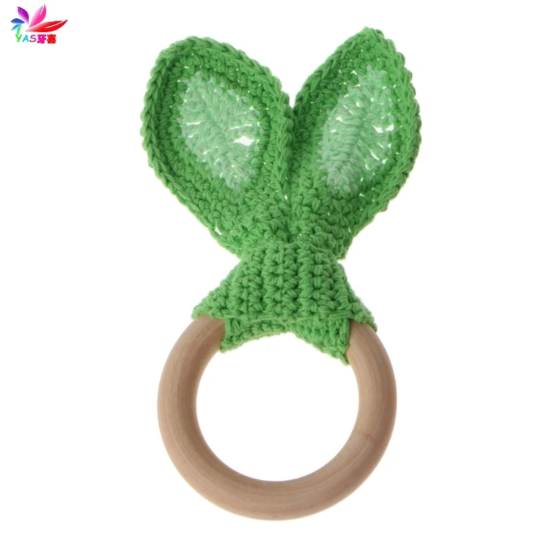 Baby Girl Boy Teething Ring Chewable Teether Wooden Natural Bunny Rattle Toy - Цвет: 5