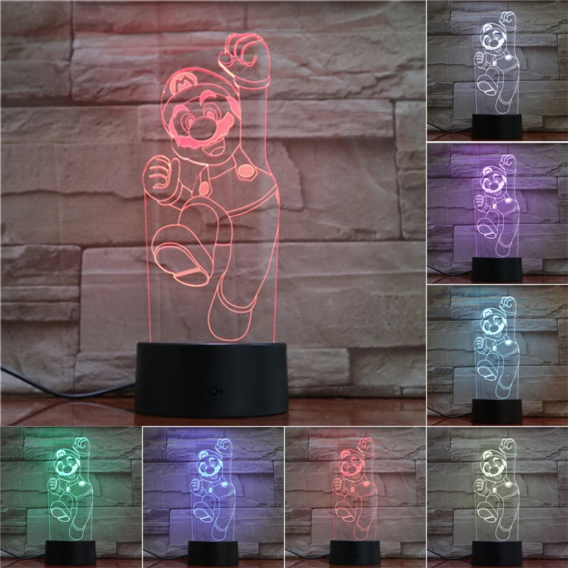 3D светодиодный ночник Super Mario Luigi Yoshi 7 цветов меняющая свет украшение комнаты