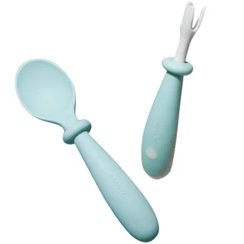 

1 Set Safe Silicone Comfortable Flatware Toddler Utensil Spoon Forks Baby Eating Tool
