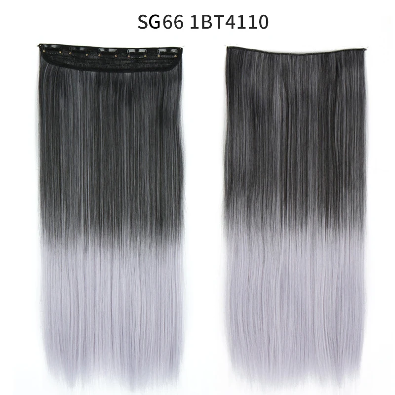 60 см длинные прямые женские накладные волосы на заколках, черный, коричневый, высокая температура, синтетические волосы - Цвет: 1BT4110