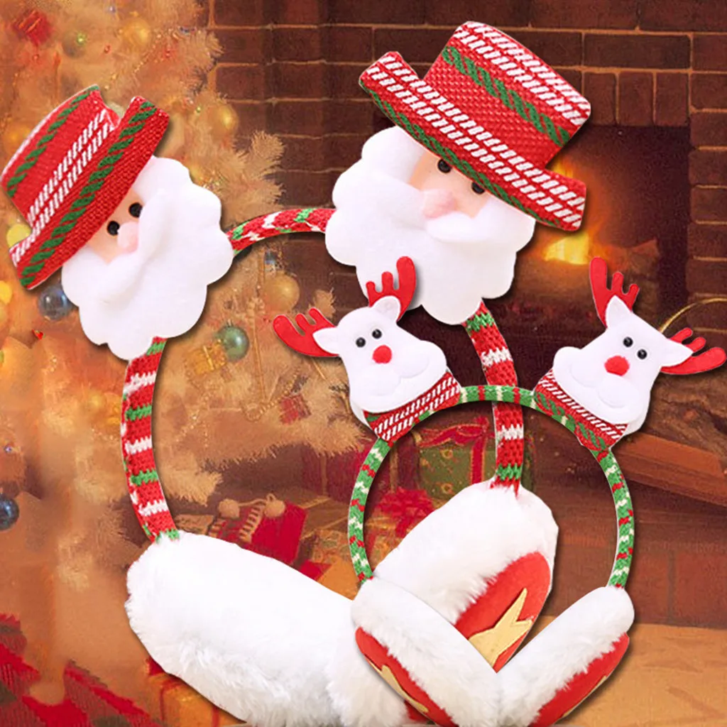 Теплые рождественские детские зимние теплые плюшевые наушники с милыми ушками, повязка на голову Санта Клауса, зимние аксессуары, Orejeras De Invierno