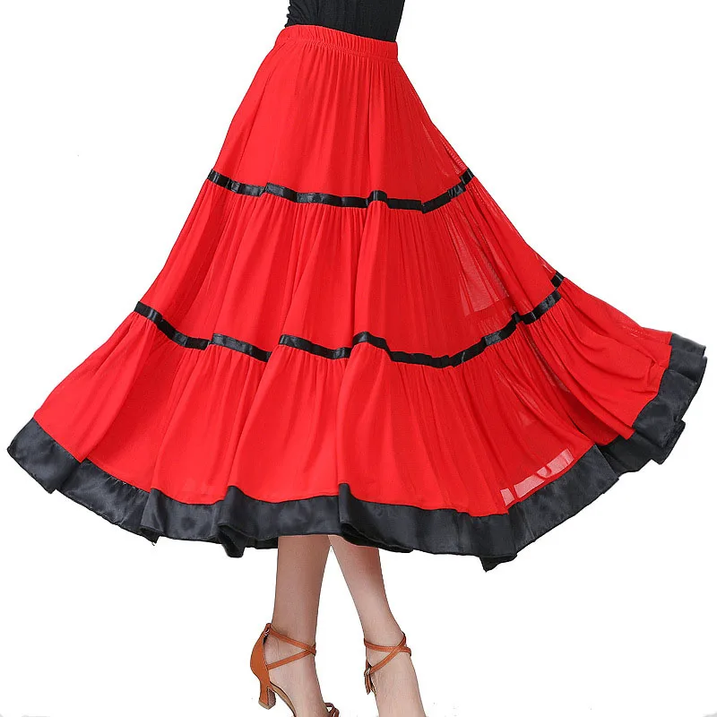 

4 Color Elastic Band Ballroom Waltz Modern Latin Dance Skirts For Women Professional Salsa Dress Long Dancing Skirt