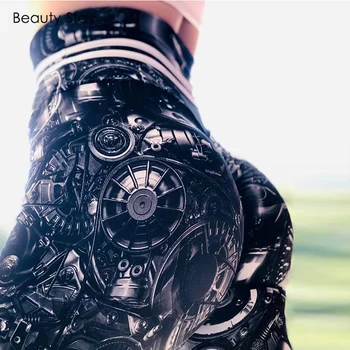

Beauty Stay Women Leggings Digital Printing of Mechanical Gears Elastic High Waist Breathable Slim Ankle-Length Pants