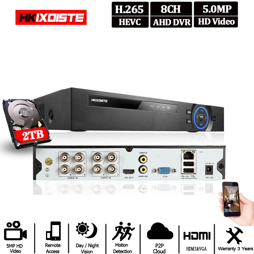 8ch AHD DVR TVI CVI NVR IP 5 in 1 CCTV 8Channel 1080N HDMI Security Video Record