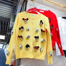 Осенний трехмерный мультяшный Однорядный вязаный свитер на пуговицах, женский тонкий кардиган, пальто, женские топы