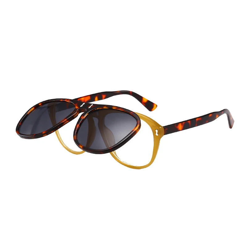 OEC CPO негабаритных квадратных солнцезащитных очков для женщин, индивидуальные складывающиеся серые солнцезащитные очки, мужские двойные очки унисекс, очки UV400 O215 - Цвет линз: Flower-Black