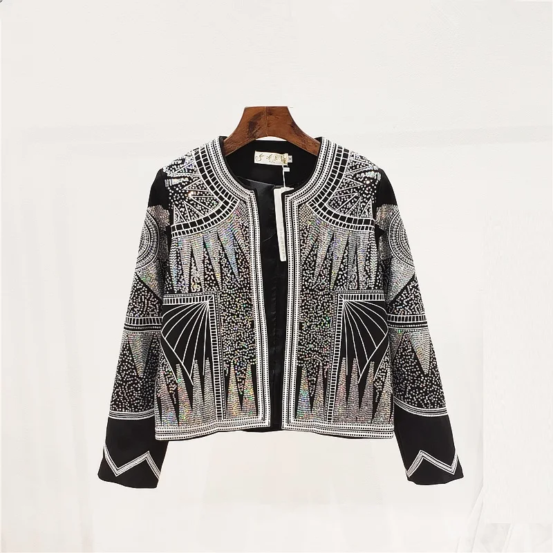 

CHICATWILL Designer New Women Hiphop Streetwear Geometric Embroidery Bling Bling Sequin Baseball Jacket bomber Outerwear Punk