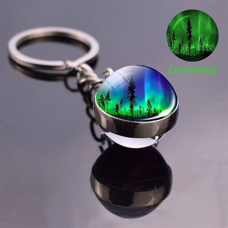 Best Product  Northern Lights Keychain Glow In The Dark Key Chain Double Side Picture Glass Ball Keychain Planet  