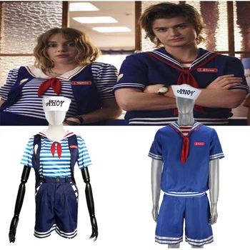 

New Design Stranger Things Season 3 Cosplay Costume Robin Steve Harrington Scoops Ahoy Sailor Uniform Outfits Set