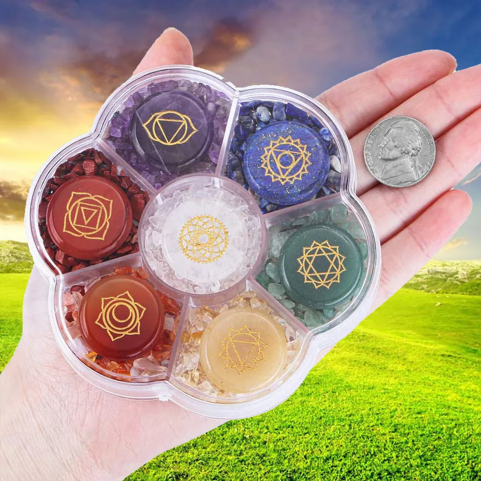 7 Chakra Crystal Stones Natural Reiki Healing Crystals Gemstones Engraved  Symbol Tumbled Polished Stone Kit Meditation Therapy - AliExpress