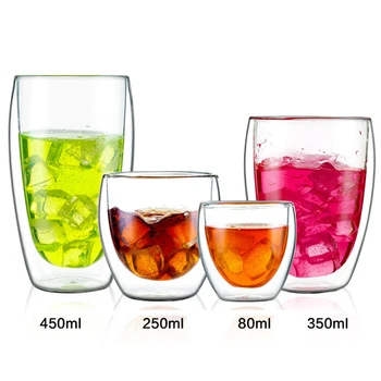 

New 1Pcs 80mL-650mL Heat Resistant Double Wall Glass Cup Beer Coffee Heart Cups Handmade Drink Mug Tea Mug Transparent Drinkware