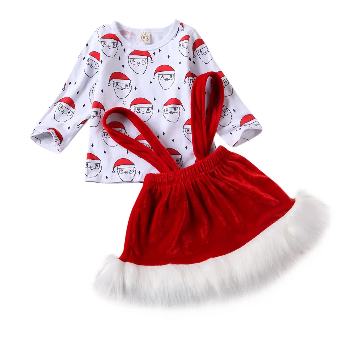 От 6 месяцев до 4 лет, Рождественская Одежда для девочек комплект одежды для маленьких девочек, топы с Санта-Клаусом+ красные плюшевые юбки рождественские красные костюмы
