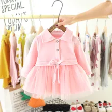 Г. Летнее платье для маленьких девочек; платье принцессы для девочек; однотонное комбинированное платье-пачка с длинными рукавами и отворотами на пуговицах; vestidos Infantil