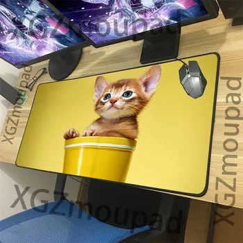 

XGZ Animal Cute Cup Cat Large Gaming Mouse Pad Black Lock Edge Custom Office Computer Keyboard Mat Rubber Stripe Non-slip Xxl