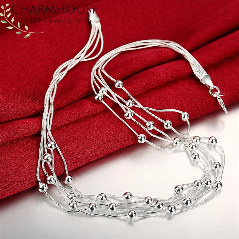 Pure 925 Sterling Silver Necklaces For Women Snake Chains Bead