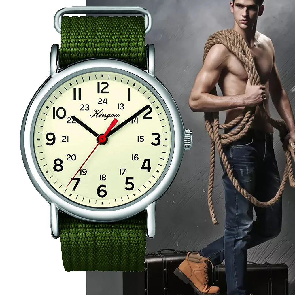 

Hot Stylish Cool Men's Watch Arabic Numerals 24 Hour Military Time Nylon Belt Watch Clock Men Quartz WristWatch Reloj Hombre *A
