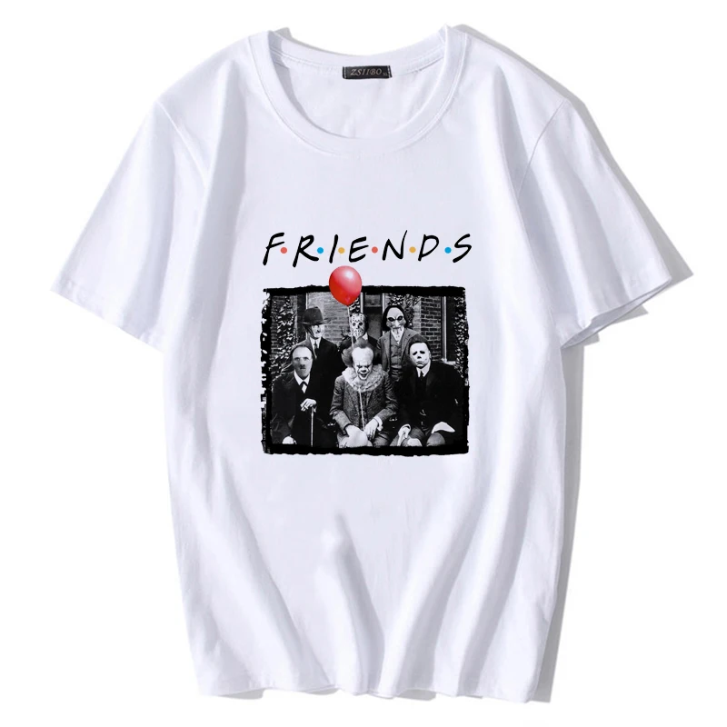 Забавные друзья ужасов Pennywise Майкл Майерс Джейсон Voorhees Хэллоуин футболка мужская Мода Смешные ТВ Топы Harajuku Мужская футболка
