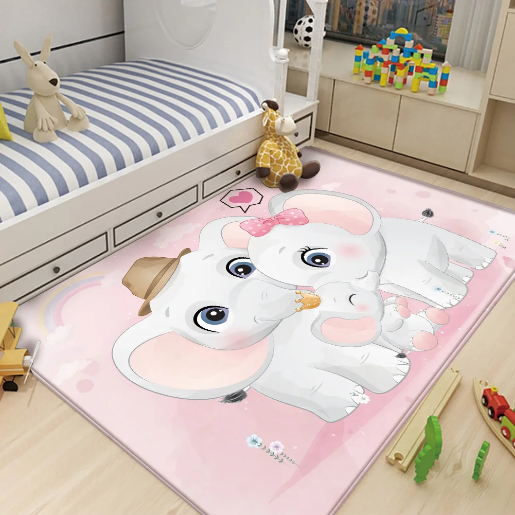 Hot Sale Flannel Baby Hand Print Rectangle Children Carpet Pink Balloon Cute Elephant Pattern Non-Slip Kid Play Kоврик B Bанную | Дом и