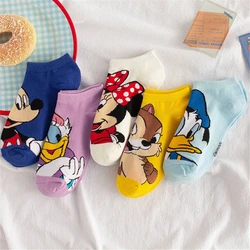 Disney 5Pair Girl Mickey Donald Daisy Chip Print Thin Cotton Female Socks Cartoon Anime Mouse Boat Socks Color Ladies Socks
