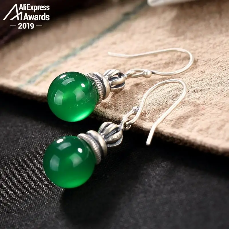 S925 ювелирные изделия серьги-капли изумрудные серьги круглые бусины ручной