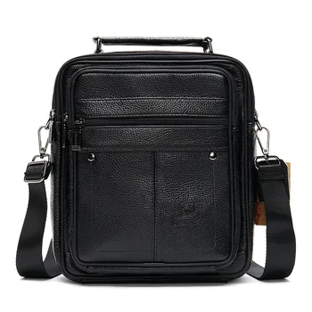 

Men Genuine Leather Shoulder Bag Classic Mulit Zip Compartment Messenger Cross Body Bags Daily Work Satchel Male Business Bags