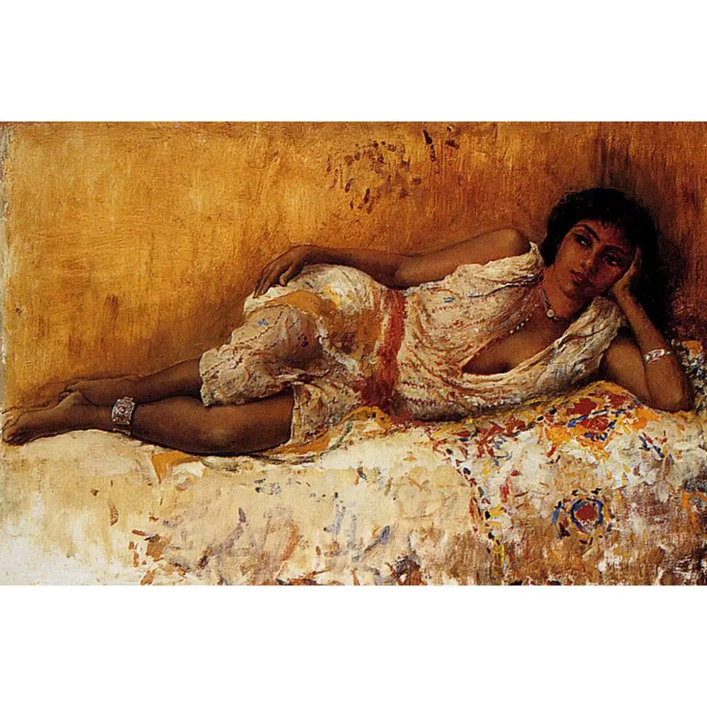 Hand Painted Art Paintings by College Teachers - Moorish Girl Lying On A Couch Edwin Lord Weeks Oil Painting on Canvas | Дом и сад