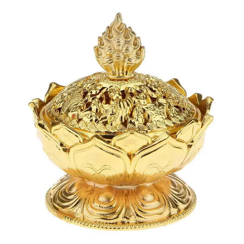 

Lotus Smoke Incense Cone Burner Aroma Support Stove Disconnector Censer - Gold