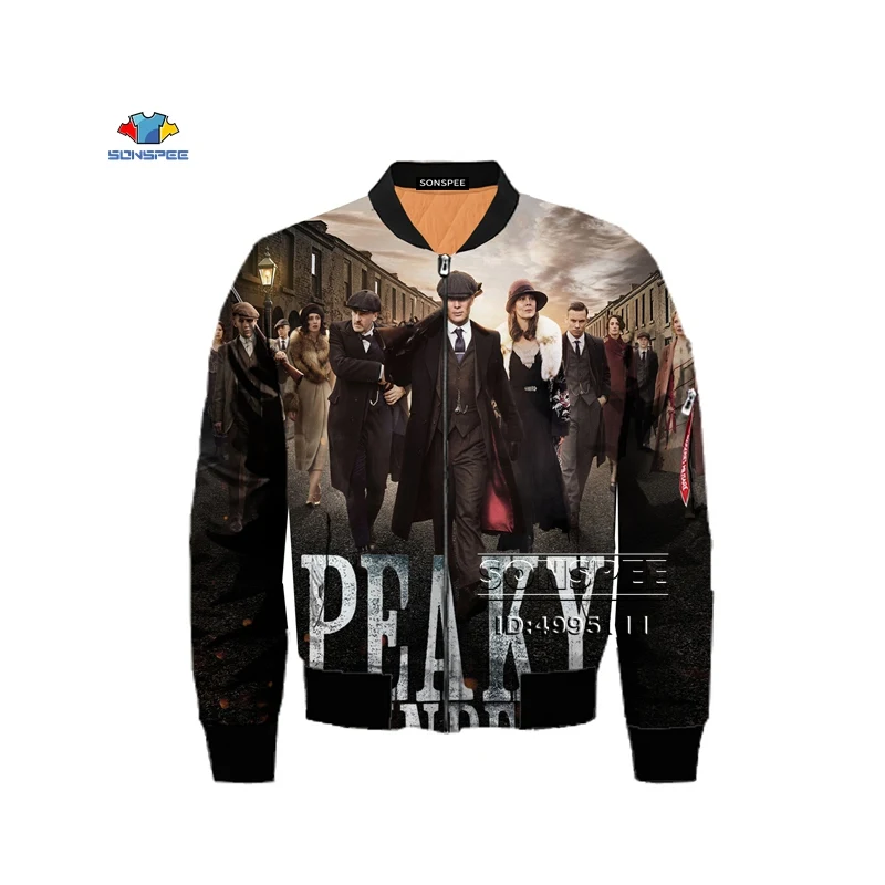 SONSPEE Англия ТВ шоу Peaky Blinder 3D принт Мужская Зимняя Толстая куртка Бомбер летная куртка армейская Военная Повседневная Верхняя одежда плюс размер