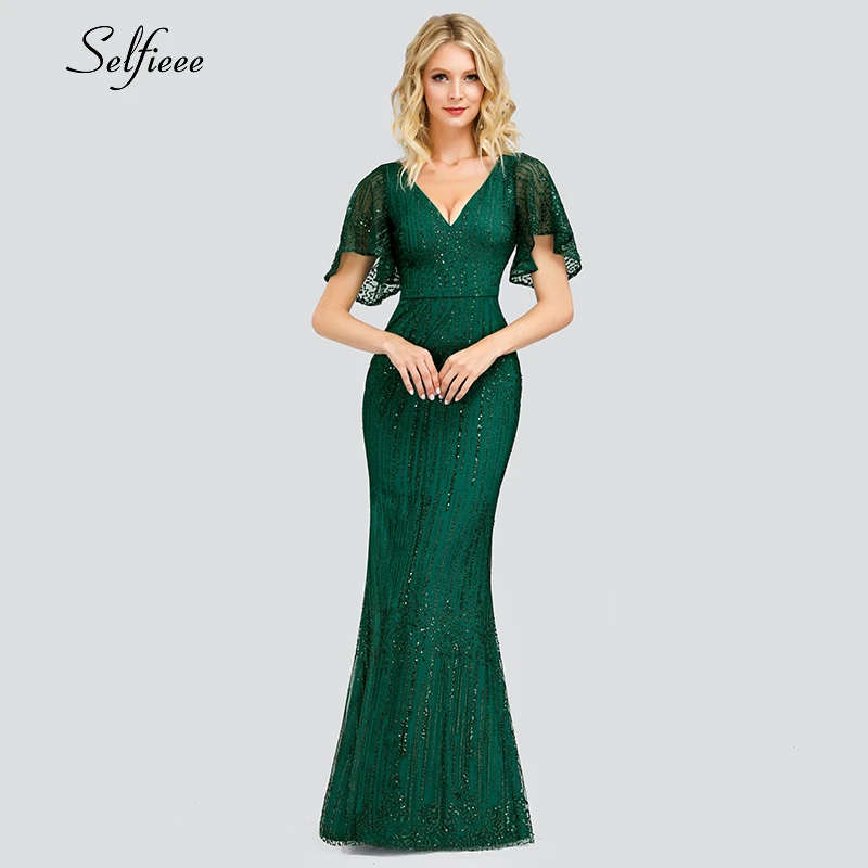 

Sexy Sparkle Maix Dress For Women Short Sleeve V-Neck Sequined Ladies Evening Party Dress Elegant Bodycon Dress Robe Femme 2019